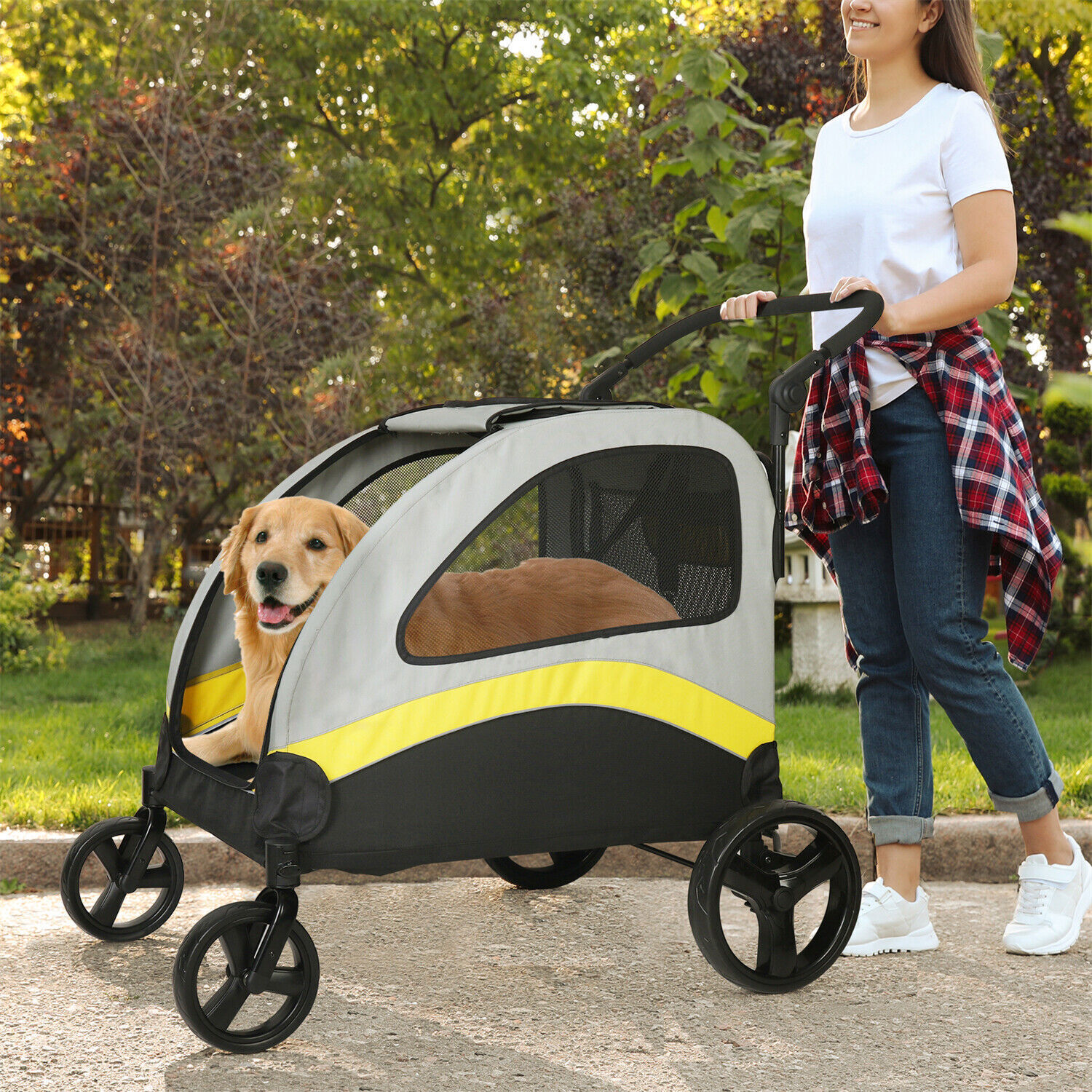 XXL Heavy Duty Dog Stroller Double Door Pet Trolley Carrier Cart Foldable Jogger
