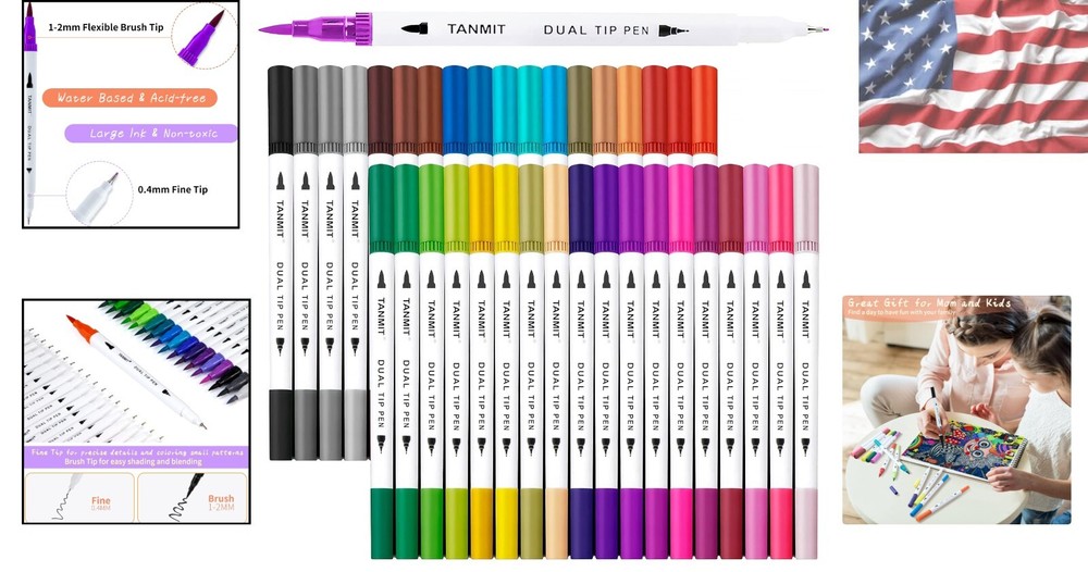 Artistic 36-Count Dual Brush Pen Set - Fine & Brush Tip for Creative Projects