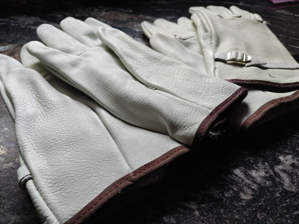 2pr NOS US Mil HeavyDuty Leather WorkGloves L firefighting drawstring cattlehide