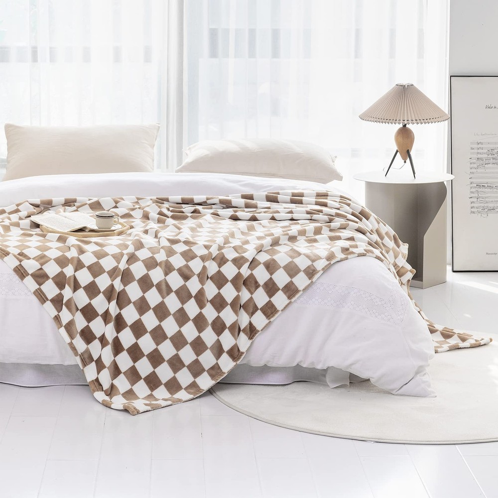 LOMAO Throw Blankets Flannel Blanket with Checkerboard Grid Pattern Soft Thro...