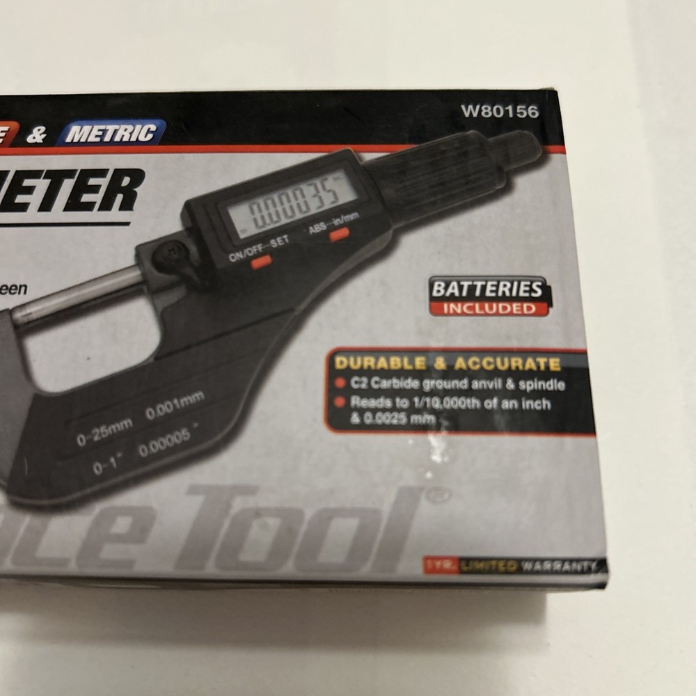 Performance Tool W80156 0-1" Digital Electronic Micrometer w/ Easy To Read LCD
