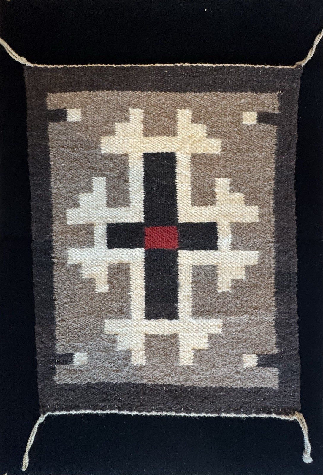 Fine Early Navajo Rug Weaving Two Grey Hills Spider Woman Cross Native American