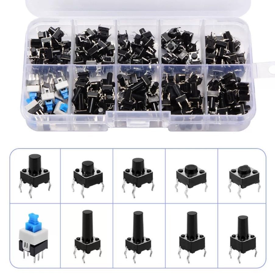 Push Button Kit - 10 Types, 180 Pieces - for Arduino, ESP32, ESP8266, Raspberry
