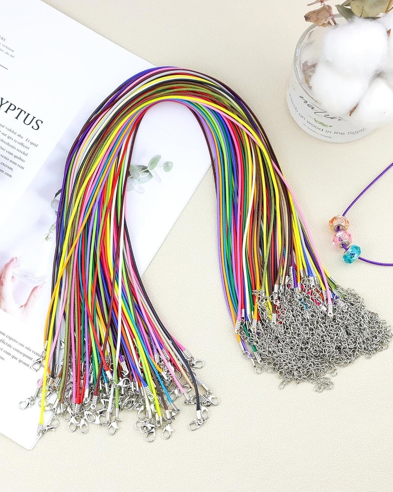 100 Pcs Waxed Necklace Cord, 18 Inch Rope String with Multicolor