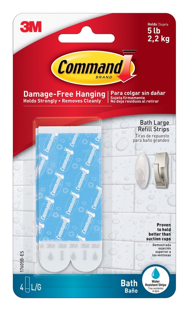 Command 5 lb Large Water-Resistant Refill Strips, 4 Reuse Large, Blue