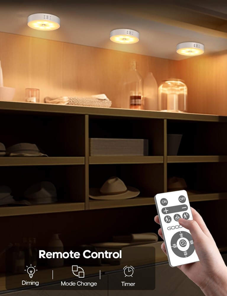 Led Under Cabinet Lights Wireless Motion Sensor Rechargeable Light Puck Light...