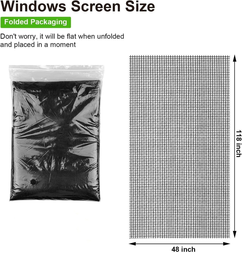 Window Screen Replacement Mesh Roll Adjustable for Patio Sliding Doors 48"x118"