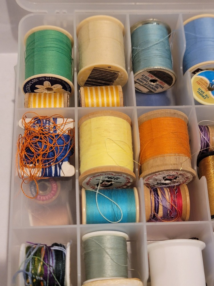 Plastic Double Sided Sewing Thread Storage Case With Various Threads Included