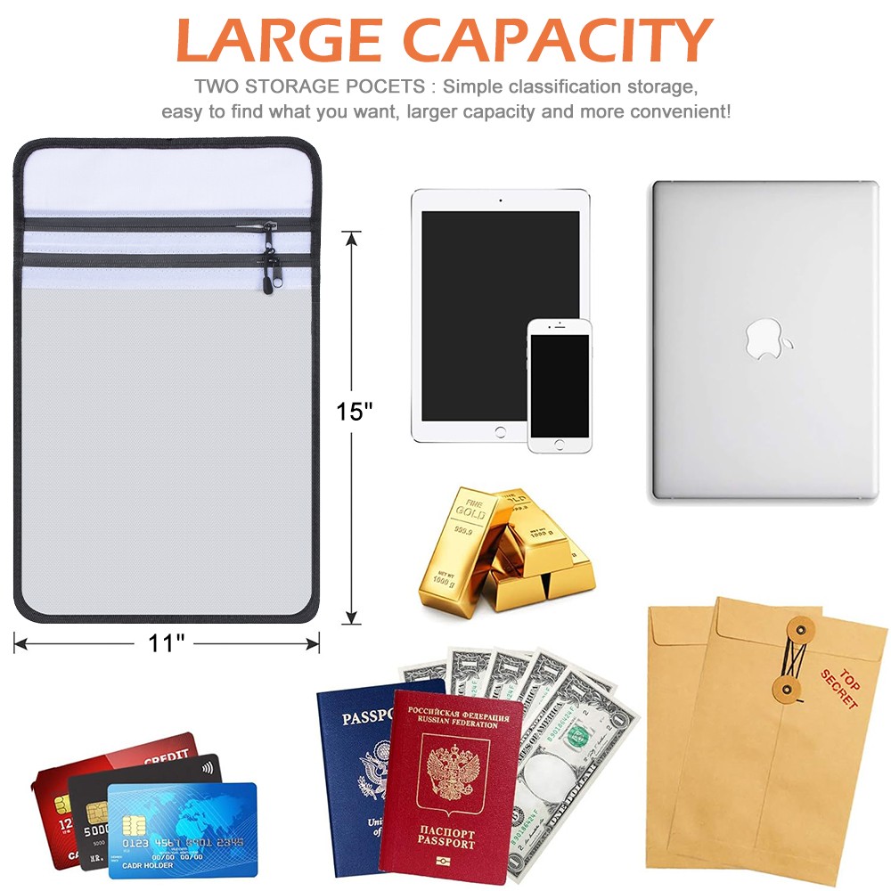 15x11” Fireproof Money Bag Fire Proof Document Pouch Waterproof Safe Cash Folder