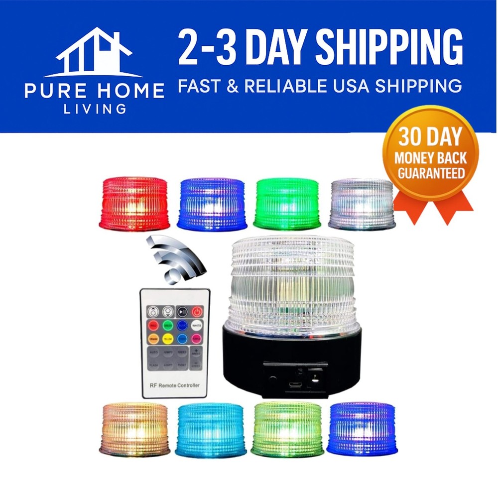 Rechargeable Magnetic LED Strobe Light with 8 Color Remote Control & High Vis...