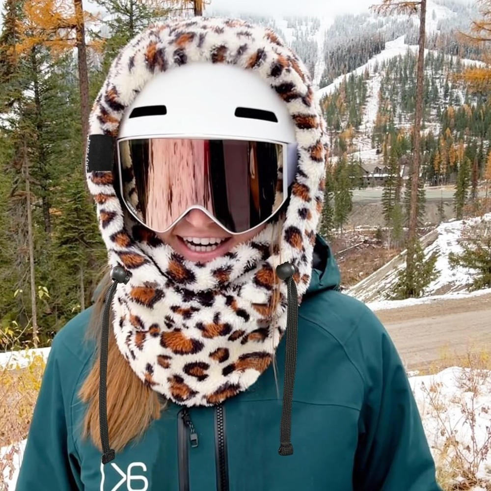 Shy Velvet Balaclava Wind-Resistant Winter Face Medium, White Leopard
