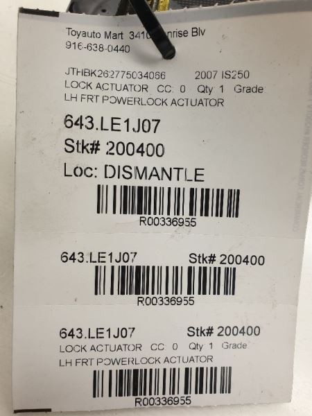 2007 LEXUS IS250 DRIVER SIDE FRONT DOOR LOCK ACTUATOR ASSEMBLY