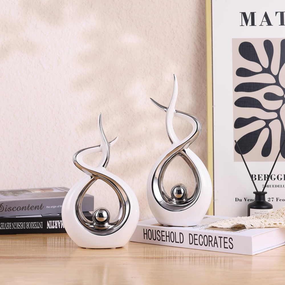 Silvery Modern Sculpture Table Decorations, Ceramic Knick Knacks Statues for ...