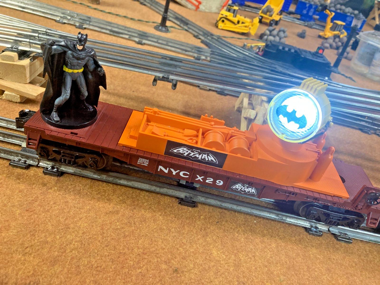 Lionel Customized SearchLight Car with Batman and Bat Signal