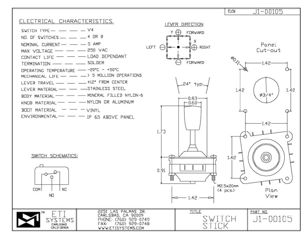 JOYSTICK J1-00105 2 AXIS 5A 250V. ETI SYSTEMS