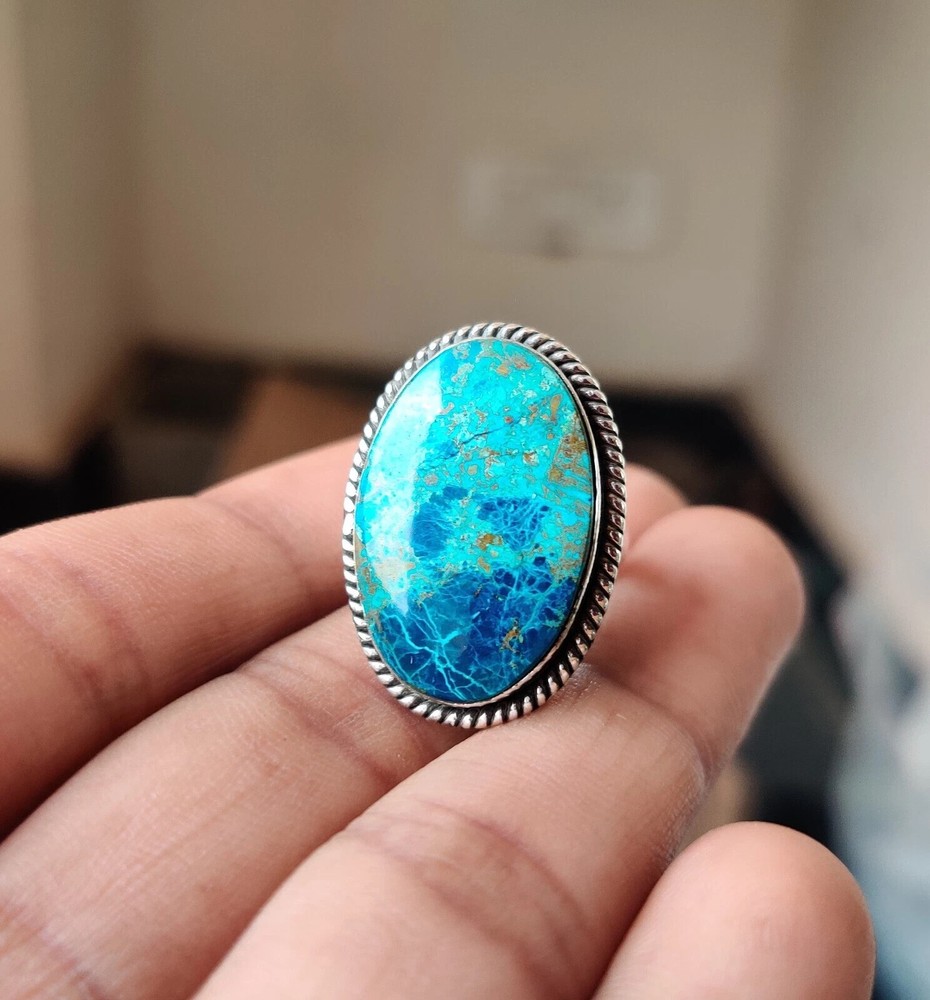 Shattuckite Gemstone Ring Solid 925 Sterling Silver Handmade Pretty Ring MK*
