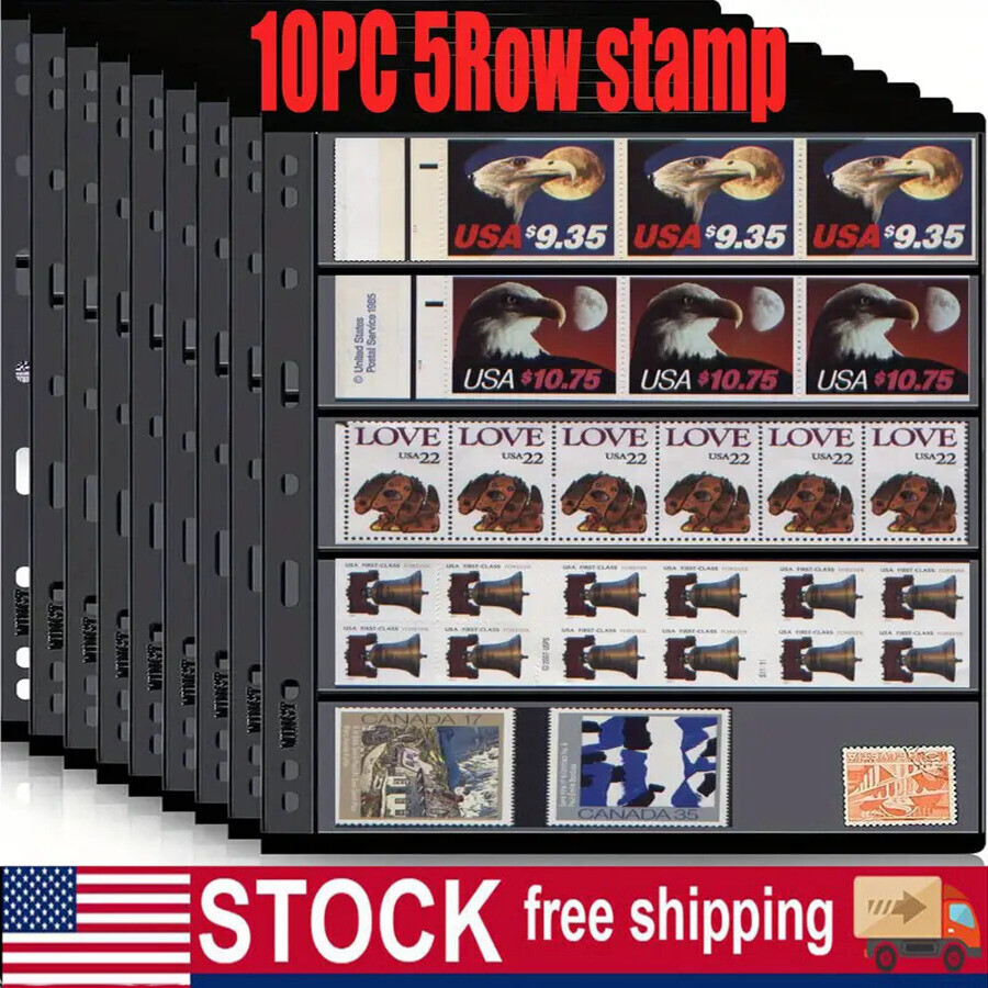 Stamp Pages for Stamp Album Binder, 10 Sheet 5 Rows Pages for Stamp Collectors