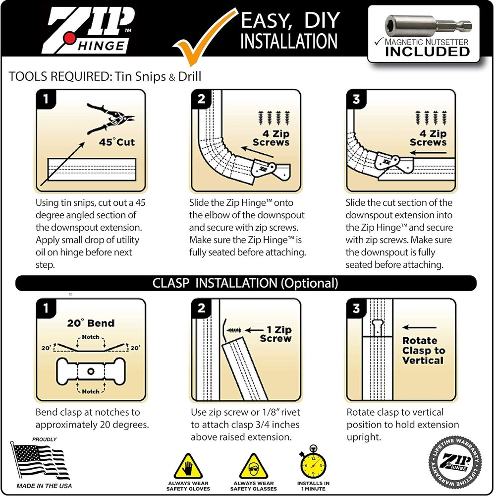 1 Pack plus | Made in the USA Gutter Extension Hinge | Also Includes Clasp Scre