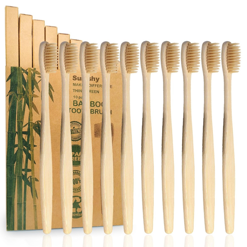 10 Pack Bamboo Toothbrushes | Biodegradable & Compostable EcoFriendly Natural...