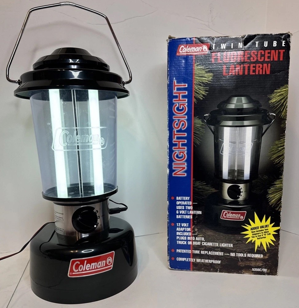 Coleman Model 5355-700 Series Fluorescent Lantern W/Box & Car Plug Tested