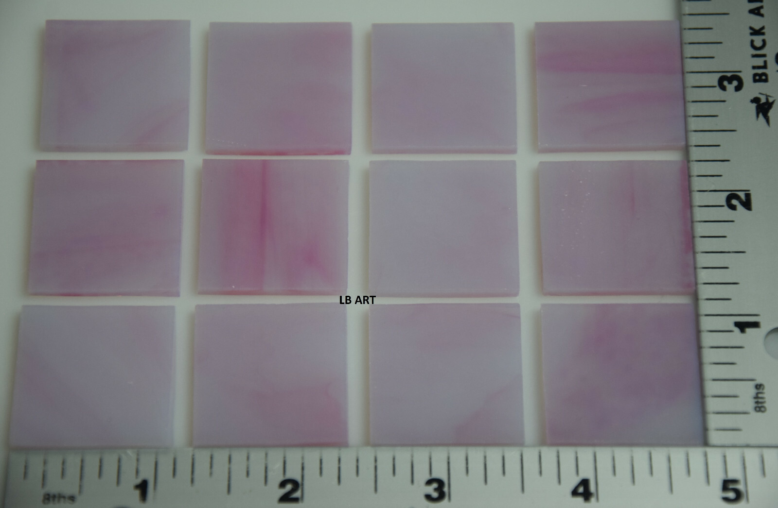 0301.30- 12 pcs OPAQUE PINK 1" x 1" BULLSEYE 3mm THICK GLASS 90 COE SQUARES