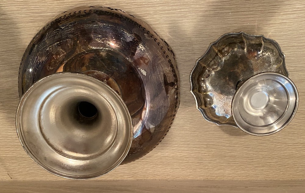 Set Of 2 Silver Plated, Footed Candy/ Fruit Dishes