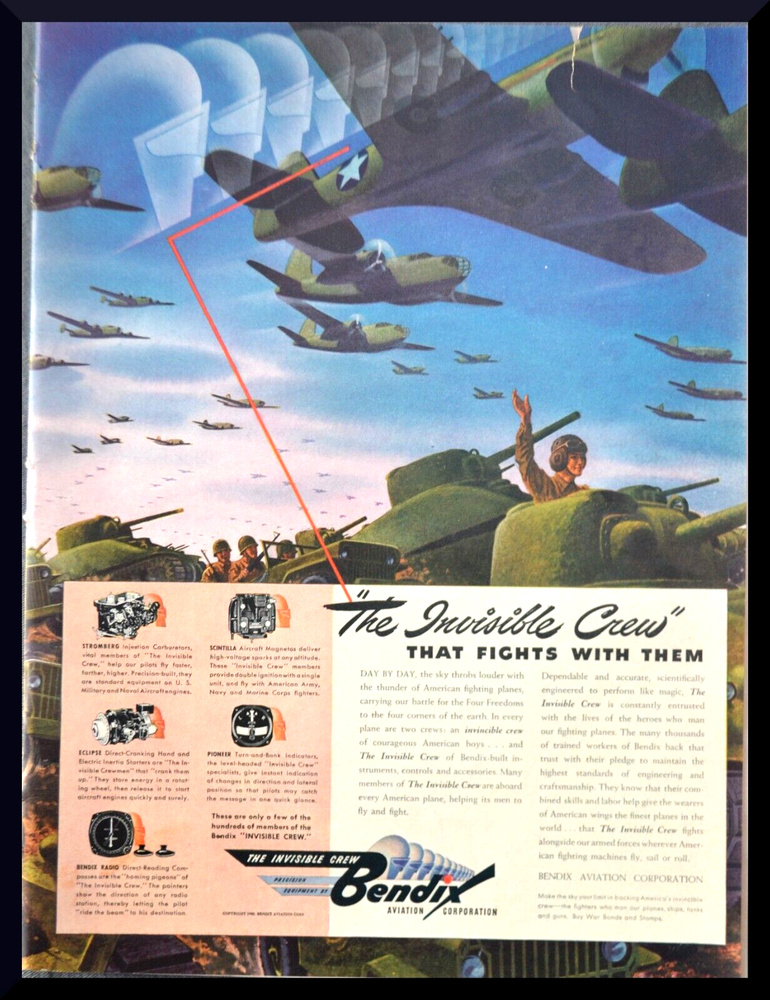 VINTAGE PRINT AD 1942 Bendix RADIO Bendix Aviation Invisible Crew
