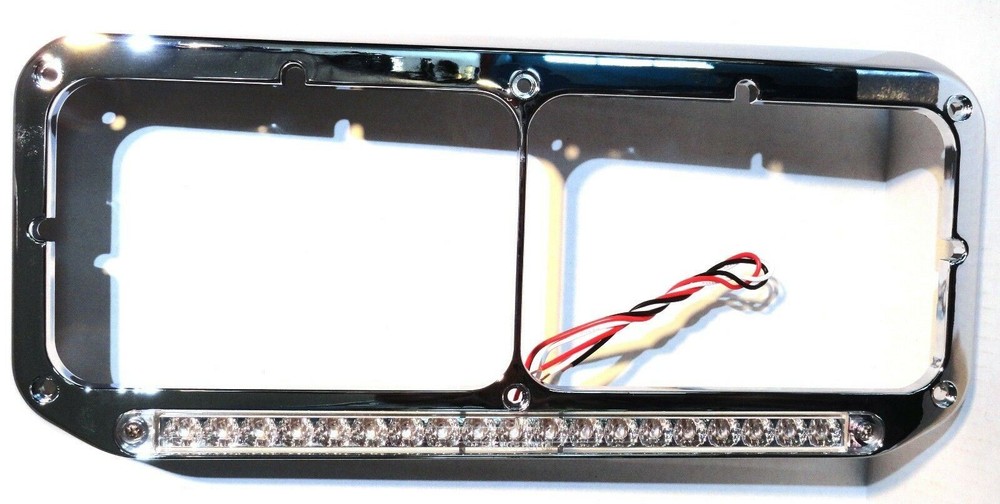 Dual Rectangular Headlight Bezel Clear Lens 19 Amber LEDs Plastic UP#32359 Pair