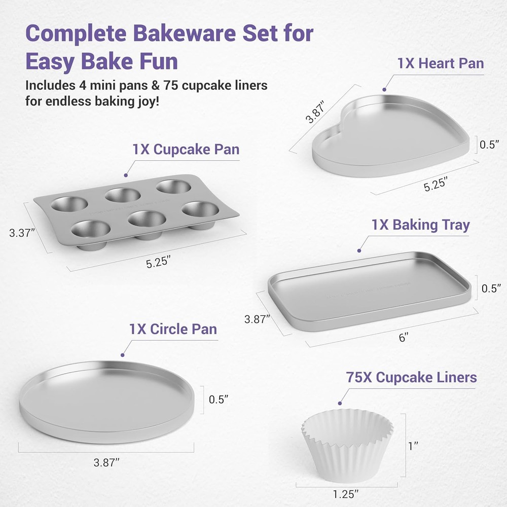 Kids Baking Pan Set for Easy Bake Oven Cupcake Pan Cookie Heart Rectangular Pan
