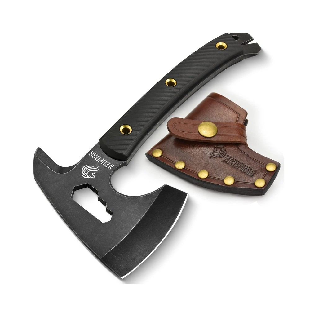NedFoss Survival Axe, Multifunctional Pack Hatchet with Leather Sheath, Compa...
