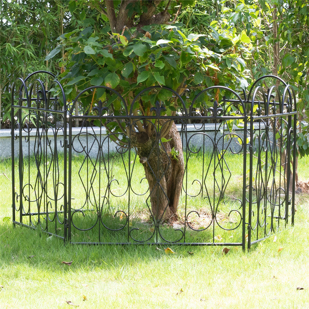 Decorative Garden Fence 5 Panels Outdoor Black Thicken Metal Wire Fencing Patio