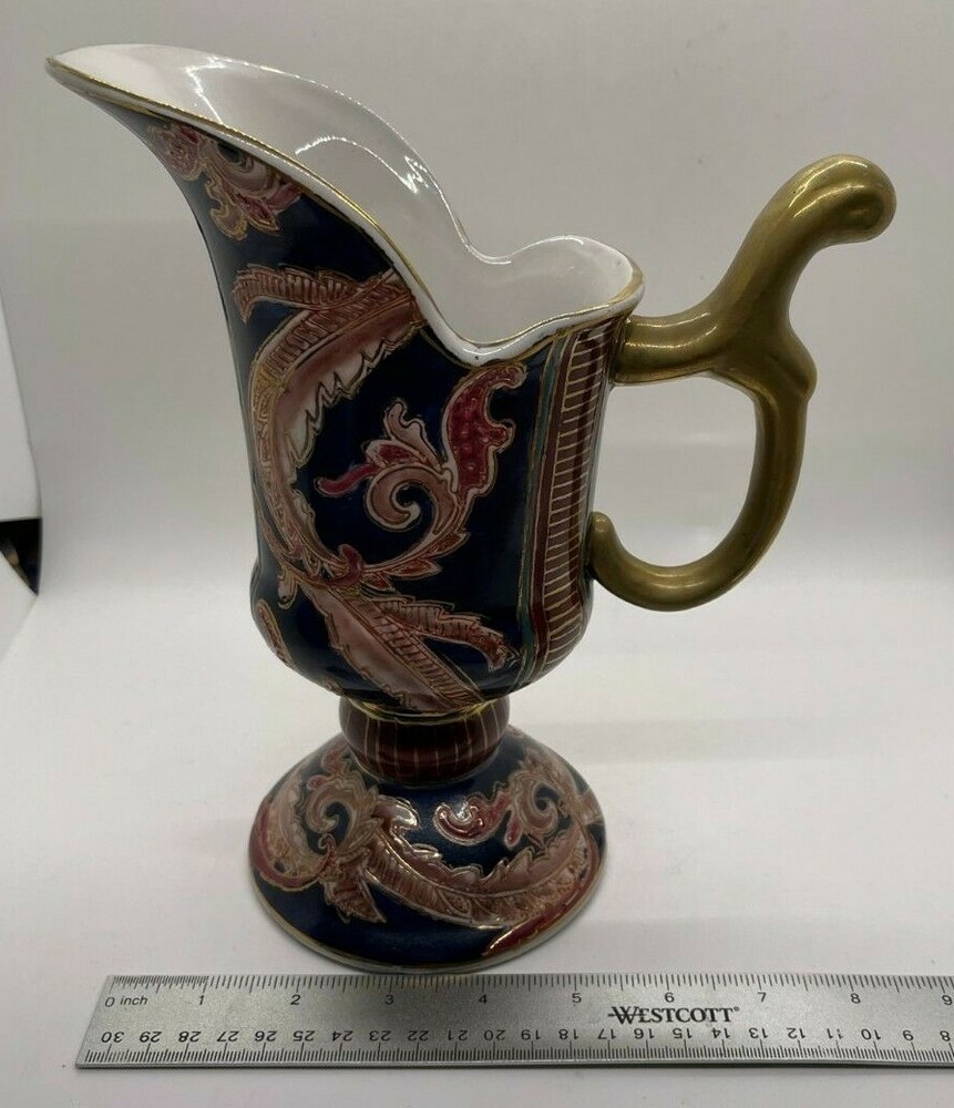 Oriental Accents Tradition Leaf Design Decorative Pitcher / Vase with handle