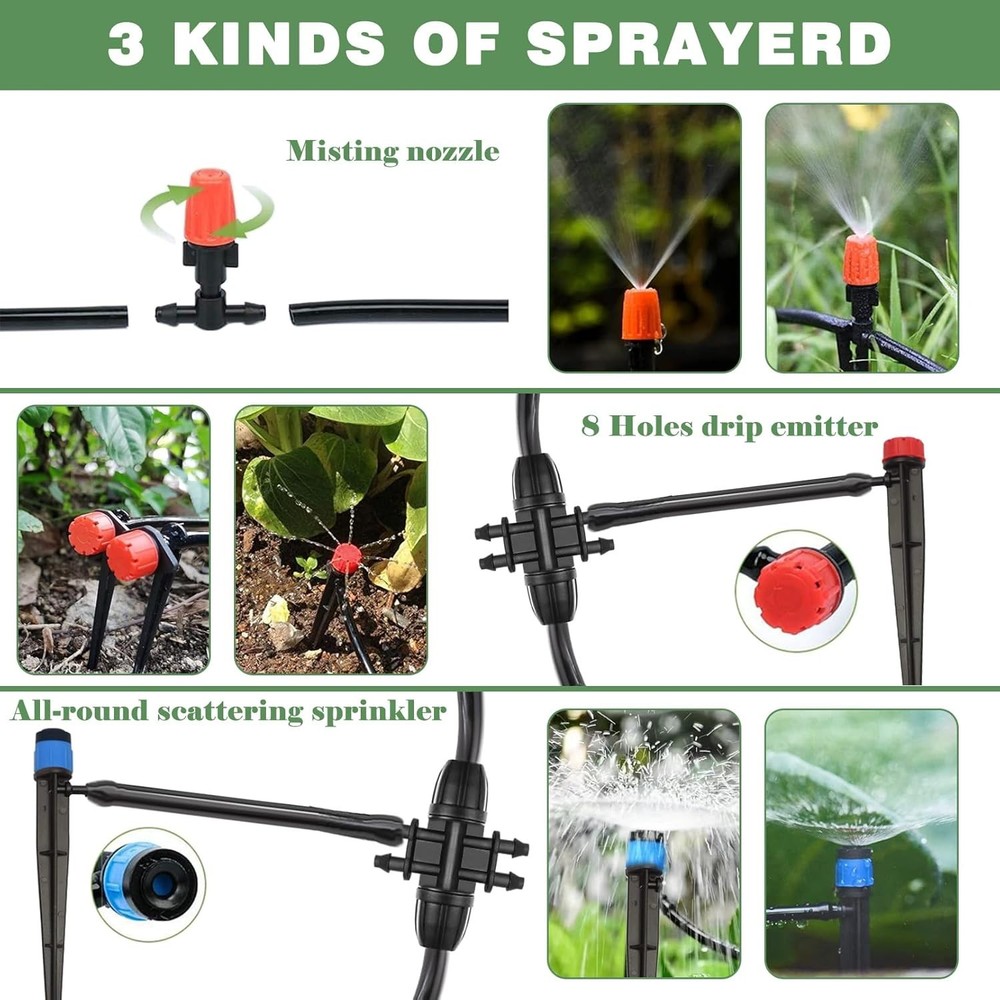 Eco-Friendly 240FT Drip Irrigation System - Adjustable Setup for All Gardens