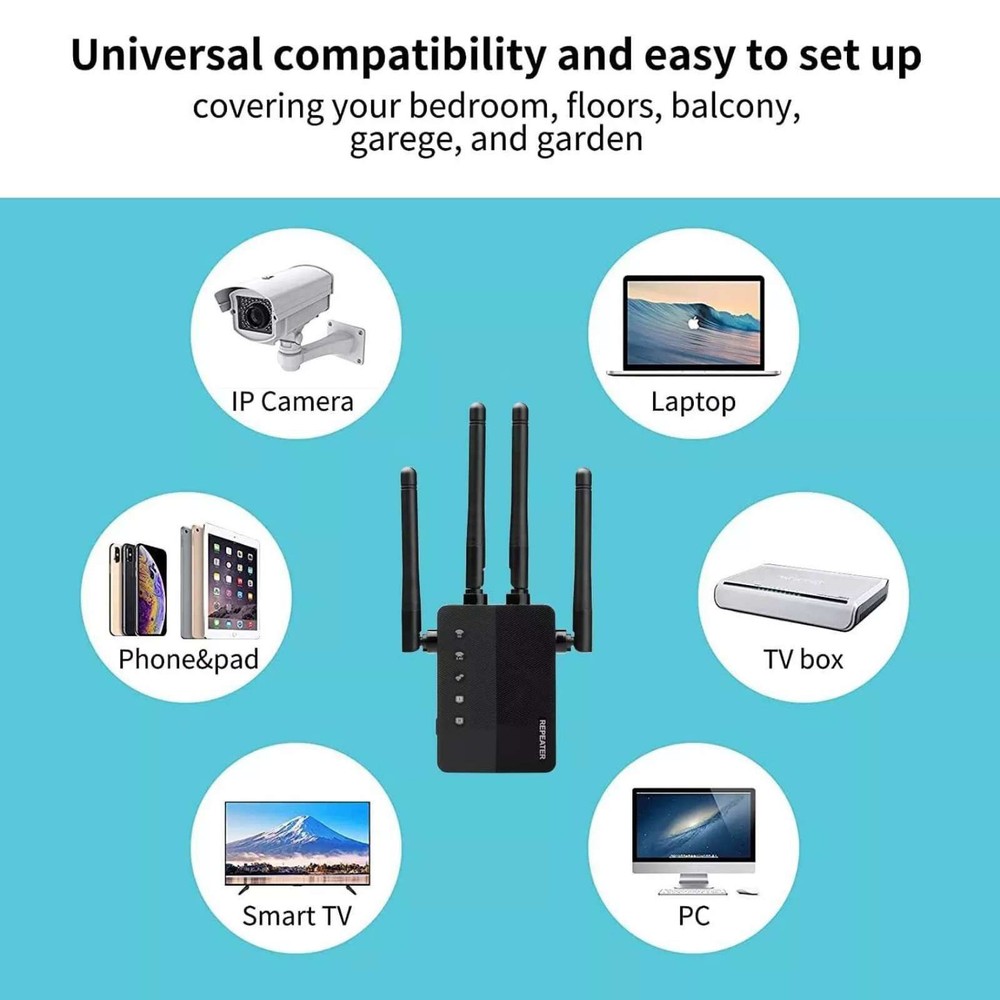 1 x WiFi Extender Signal Coverage Booster Compatible For Linux Easy To Setup