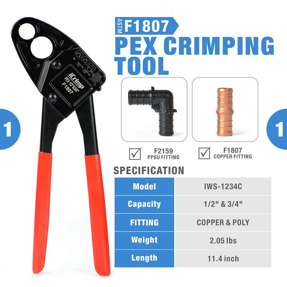 IWISS Combo Angle Head Pex Pipe Plumbing Crimping Tool for Copper Orange
