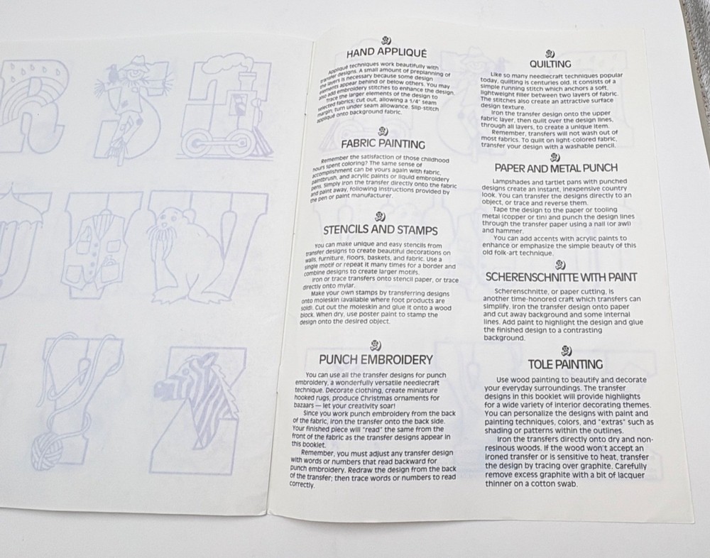 Alphabet Transfer Collection Iron-On Patterns Embroidery Needlepoint Booklet