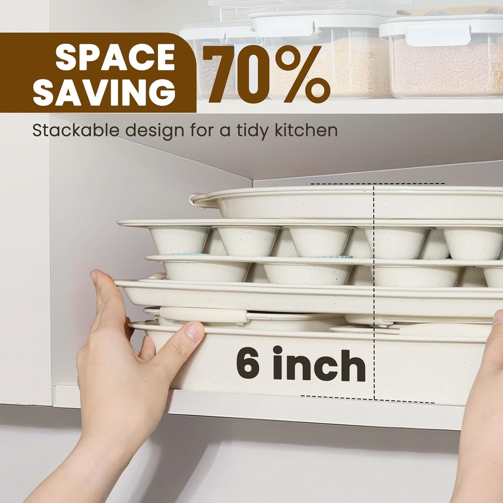 22 PCS Nonstick Baking Pans Set, Stackable Bakeware Sets with Silicone Handles,