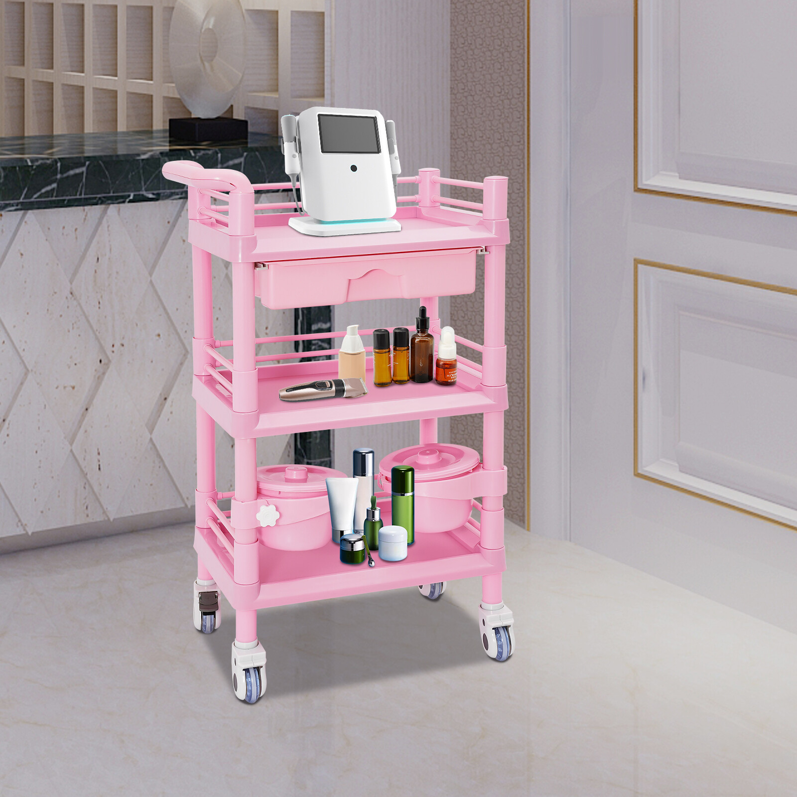 80kg/176.37lbs Movable Salon Storage Cart Beauty Organizer Mobile Storage Cart