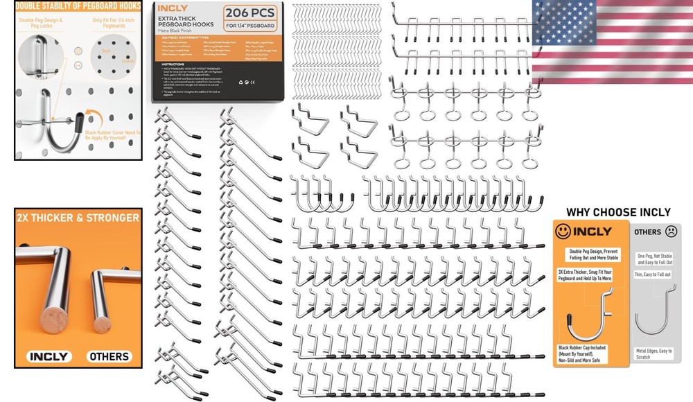 206 Piece Heavy Duty Pegboard Hooks Set - Optimal Tool Storage Solution