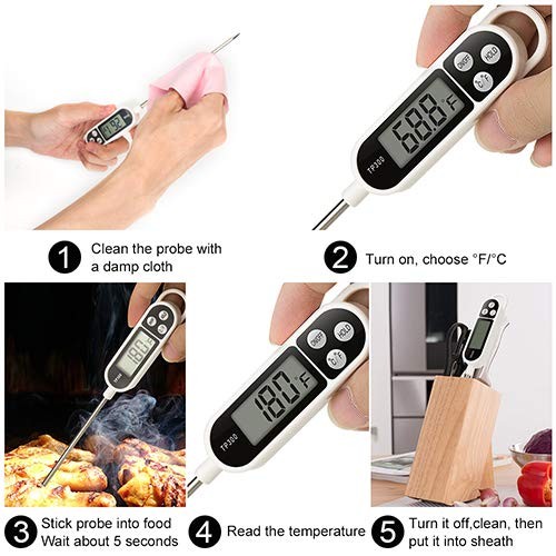 Digital Instant Read Meat Thermometer Kitchen Cooking White