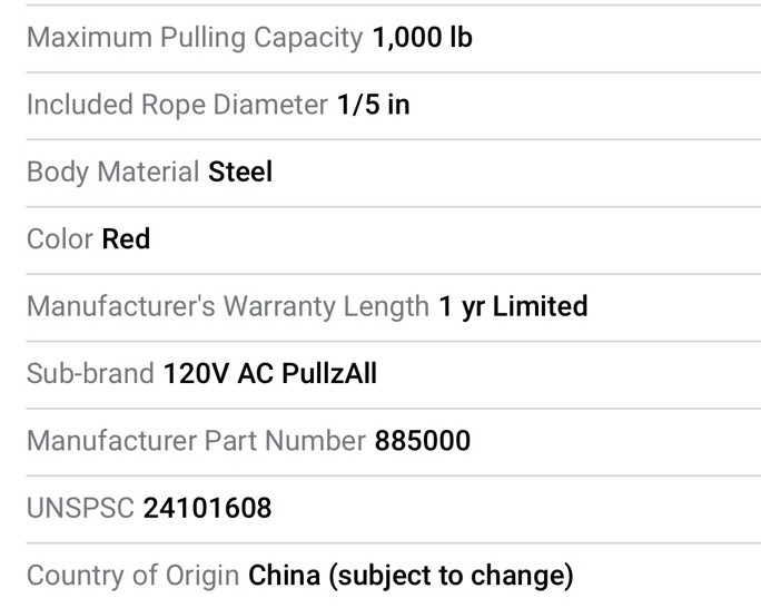 Warn 885000 PullzAll Hand Held Corded Electric Winch Pulling & Lifting Tool