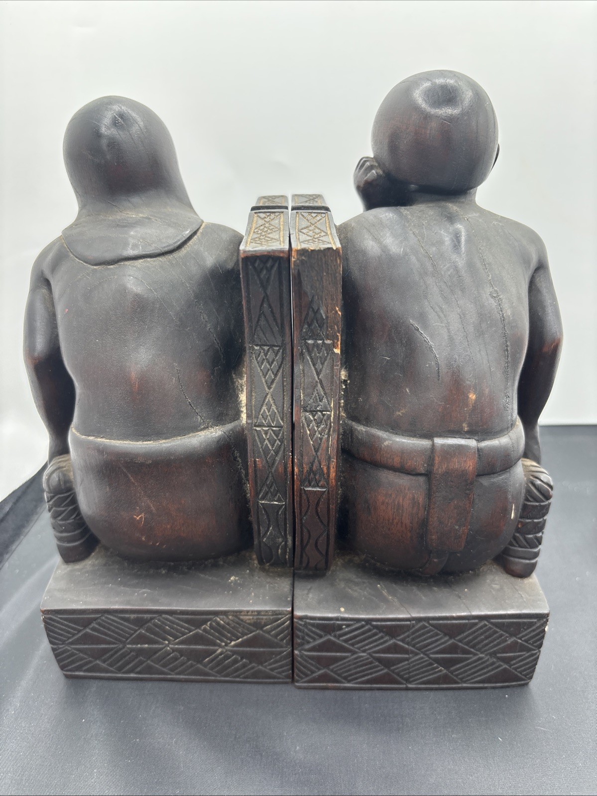 PAIR OF VINTAGE Hand Carved WOOD BOOKENDS FROM- TRIBAL MALE FIGURES
