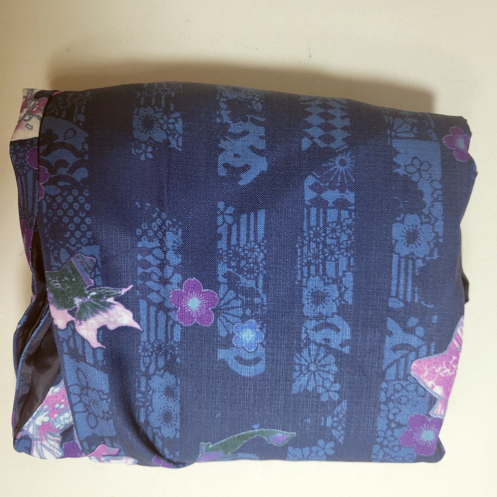 Japanese Kimono Jacket Womens XL+ Blue Purple Floral Asian Design Boxy Sleeves