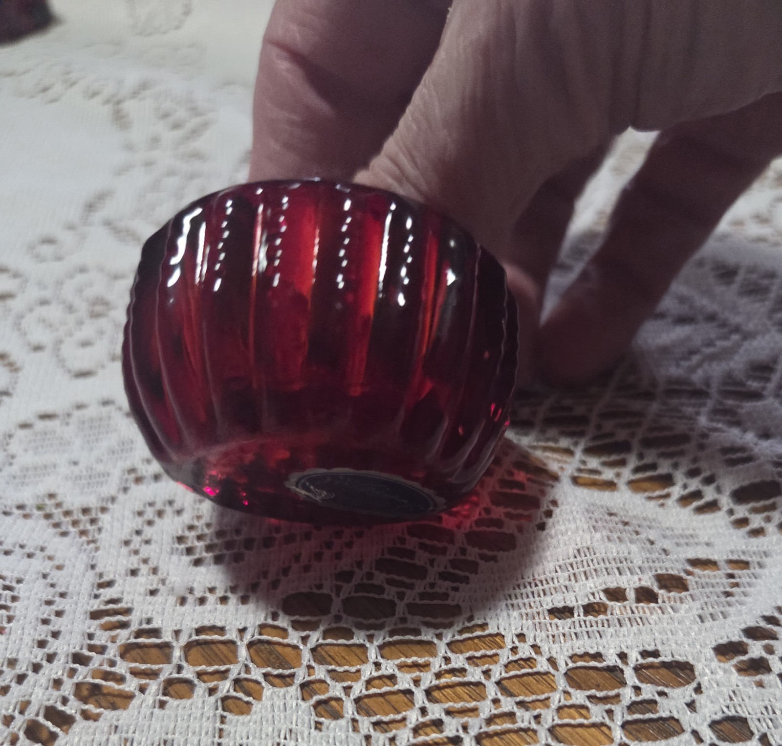 Ruby Red Imperial Glass Salt Well Zipper Pattern 2" Vintage~ RARE FIND