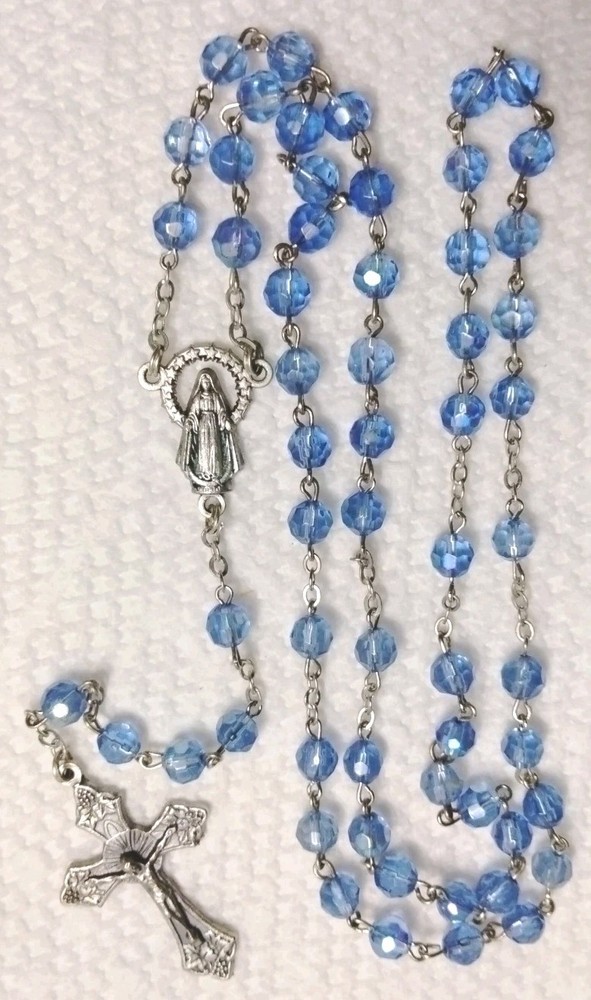 Vintage Catholic Rosary Petite Blue Crystal Beads ITALY