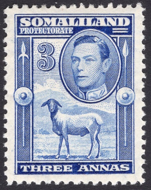 SOMALILAND-1938 3a Bright Blue Sg 96 MOUNTED MINT