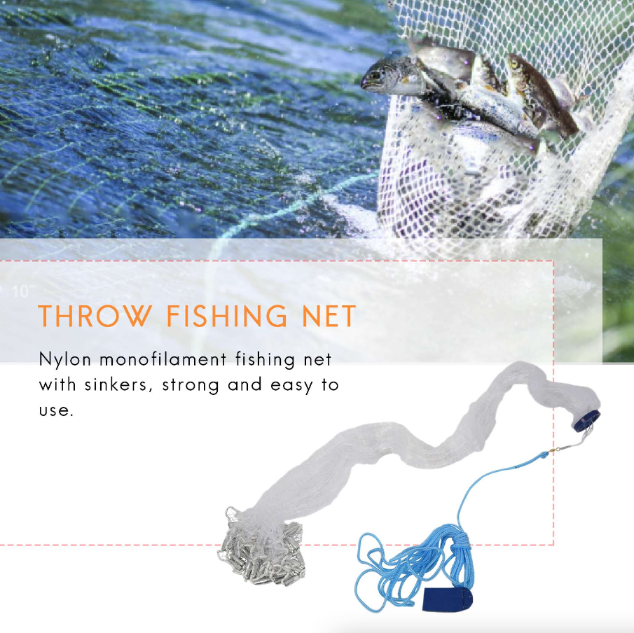 Heavy Duty Fishing Cast Net Bait Easy Throw Hand Cast Strong Tire Trap Line Mesh