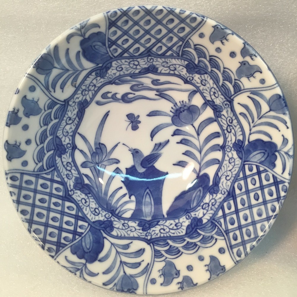 2 Blue & White Pedestal Cereal Bowls/Candy Dishes Different Designs