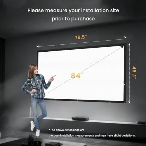 84 inch Projector Screen Upgraded- Black Backing, Straight Edges, Foldable,