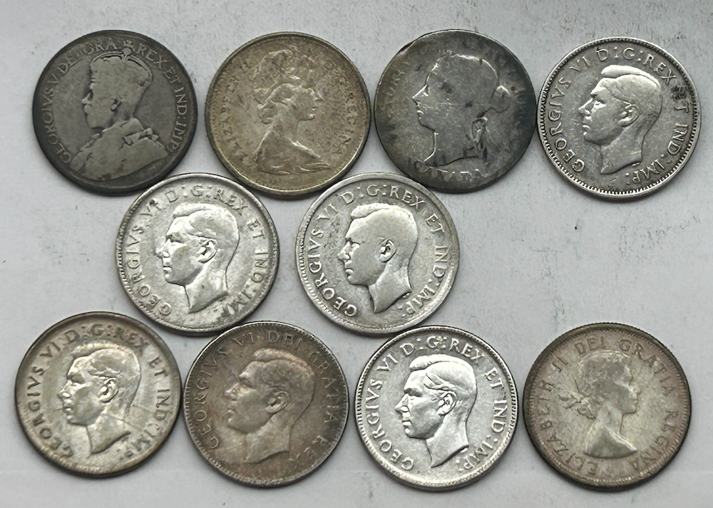 CANADA SILVER 10 COINS - 25 CENTS